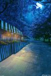  arsenixc branch cherry_blossoms commentary_request food fruit full_moon grass highres moon moonlight night no_humans outdoors park path road scenery shadow tree tree_shade watermark 