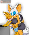  bat big_breasts big_butt blush breasts butt canine cum digitaldomain123 domination duo female female_domination fox kiss_mark male male/female mammal miles_prower rouge_the_bat sonic_(series) sweat 