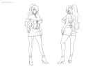  1girl aishwarya_ray breasts character_sheet female kagami_hirotaka koutetsu_no_majo_anneroze large_breasts lilith-soft long_hair looking_at_viewer monochrome multiple_views official_art ponytail smile standing translation_request white_background 
