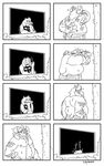  asgore_dreemurr bedroom_eyes body_hair boss_monster caprine chest_tuft clothed clothing comic duly_noted duo female goat half-closed_eyes hi_res horn male mammal monochrome nipples overweight seductive sweat topless toriel tuft undertale undressing video_games voyeur 