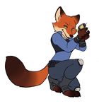  anthro canine clothing crossgender disney female fox green_eyes hi_res iekun inner_ear_fluff kneeling looking_at_viewer mammal nick_wilde police police_uniform solo tranquilizer uniform zootopia 