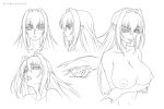  1girl annerose_vajra blush breasts character_sheet curvy female kagami_hirotaka koutetsu_no_majo_anneroze large_breasts lilith-soft long_hair looking_at_viewer monochrome multiple_views nude smile solo 