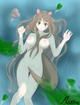  animal_ears brown_hair green_eyes long_hair neith_(artist) nude original tail 