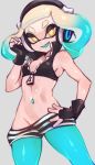  +_+ 1girl :d aqua_hair aqua_legwear bare_shoulders black_gloves blonde_hair breasts cosplay cowboy_shot domino_mask fingerless_gloves gloves gradient_hair hand_on_hip hand_up headphones highres hime_(splatoon) iida_(splatoon) iida_(splatoon)_(cosplay) jtveemo legs_apart legwear_under_shorts looking_at_viewer mask multicolored_hair navel navel_piercing open_mouth pantyhose piercing platinum_blonde_hair short_hair shorts small_breasts smile solo splatoon splatoon_(series) splatoon_2 striped striped_shorts symbol-shaped_pupils two-tone_hair yellow_eyes zipper zipper_panties zipper_pull_tab 