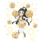  armpits bangs black_eyes black_hair blunt_bangs cheerleader confetti crop_top full_body highres long_hair midriff navel official_art open_mouth pom_poms shoes sidelocks sleeveless sneakers solo sword_art_online thighhighs too_many transparent_background white_legwear yui_(sao) 