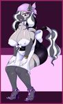  2017 anthro border breasts cleavage clothed clothing equine fan_character female flame-lonewolf footwear gloves hair long_hair maid_uniform mammal multicolored_hair my_little_pony nipple_bulge solo two_tone_hair uniform zebra 