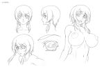  1girl blush bouncing_breasts breasts character_sheet curvy erect_nipples female kagami_hirotaka koutetsu_no_majo_anneroze large_breasts lilith-soft looking_at_viewer moaning monochrome multiple_views nipples nude official_art otonashi_miki short_hair short_twintails smile thighs translation_request twintails white_background 