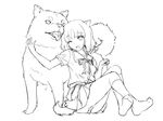  ;d animal_ears bangs dog dog_ears dog_girl dog_tail eyebrows_visible_through_hair greyscale hand_up kneehighs lineart monochrome one_eye_closed open_mouth original panties pantyshot pantyshot_(sitting) parted_bangs pleated_skirt school_uniform serafuku short_hair simple_background sitting sketch skirt smile solo tadano_akira tail thighs underwear wavy_hair 