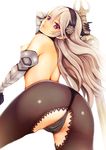  1girl ass black_panties breasts female_my_unit_(fire_emblem_if) fire_emblem fire_emblem_if gauntlets hairband long_hair my_unit_(fire_emblem_if) nipples panties pantyshot pointy_ears red_eyes smile solo sword teruru topless underwear weapon white_hair 