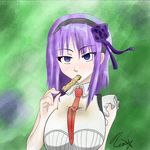  dagashi_kashi eating looking_at_viewer necktie neith_(artist) purple_hair shidare_hotaru 