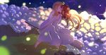  2girls blonde_hair blush broom cloud clouds couple dress eyes_closed flying izetta izetta_(shuumatsu_no_izetta) kiss light long_hair mountain mountains multiple_girls night ortfine_fredericka_von_eylstadt red_hair short_hair shuumatsu_no_izetta stars yuri 