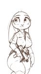  anthro black_and_white bluedrg19 breasts clothing disney eyelashes female gun judy_hopps lagomorph mammal monochrome police_uniform rabbit ranged_weapon smile solo uniform weapon zootopia 