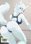  arctic_fox blue_eyes breasts butt canine clothing daigaijin female fenny_(furryfight_chronicles) fox fur furryfight_chronicles invalid_tag leotard looking_at_viewer looking_back mammal white_fur 