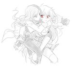  breasts brown_eyes cleavage commentary_request fingerless_gloves gloves hug hug_from_behind multiple_girls neo_(rwby) parasol pink_eyes red_eyes rwby rwby_fanartnest umbrella yang_xiao_long 