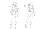  1girl annerose_vajra breasts character_sheet female full_body kagami_hirotaka koutetsu_no_majo_anneroze large_breasts lilith-soft long_hair looking_at_viewer monochrome multiple_views no_bra smile solo standing 