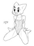  2017 absurd_res anthro biting_lip breasts cartoon_network cat cerebropodrido clothing digital_media_(artwork) eyelashes feline female hi_res mammal mature_female monochrome navel nicole_watterson nipples pose pussy simple_background sitting small_breasts smile solo spread_legs spreading swimsuit the_amazing_world_of_gumball translucent whiskers white_background 