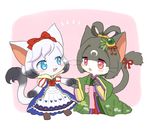  1boy 1girl artist_request black_hair blue_eyes cat cat_busters furry japanese_clothes white_hair 