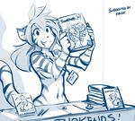  2017 anthro book breaking_the_fourth_wall breasts casual_nudity convention english_text featureless_breasts feline female flora_(twokinds) grin holding_object keidran looking_at_viewer mammal monochrome nude recursion simple_background sketch small_breasts smile solo table text tiger tom_fischbach twokinds webcomic white_background 