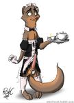  2017 animal_genitalia anthro beverage biting_lip clothed clothing costume crossdressing cum cup disney erection eye_roll fan_character glowes legwear maid_uniform male mammal mongoose robcivecat sex_toy solo spill stockings tea terry_(a-signature) uniform vibrator zootopia 