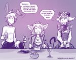  2017 annoyed anthro basitin bow_tie cake clothed clothed_feral clothing crown dessert dialogue dress english_text fake_cat_ears fake_ears fake_rabbit_ears female feral food fork glass grin group holding_object human ice_cream keith_keiser knife madelyn_adelaide maid_uniform male mammal monochrome mrs_nibbly_(twokinds) partially_clothed purple_background rodent simple_background sketch smile squirrel text tiara tom_fischbach topless trace_legacy twokinds uniform webcomic 