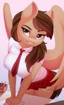  2017 absurd_res anthro breasts brown_eyes brown_hair clothed clothing equine evehly fan_character feathered_wings feathers female hair hi_res long_hair looking_at_viewer mammal my_little_pony necktie pegasus school_uniform shirt skirt smile solo uniform wings 