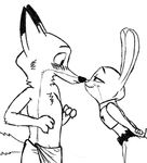  2017 anthro black_and_white blush canine cheek_tuft chest_tuft clothed clothing dipstick_ears disney duo eskimo_kiss female fox fur half-closed_eyes half-length_portrait hands_behind_back hi_res juantriforce042 judy_hopps lagomorph male mammal monochrome naked_towel nick_wilde police_uniform portrait rabbit simple_background size_difference sketch smile smirk topless towel tuft uniform white_background wide_eyed zootopia 