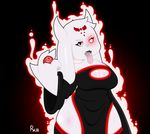  big_breasts blanagami boss_monster breasts caprine clothing crossover dc_comics female goat horn long_ears looking_at_viewer mammal open_mouth red_eyes red_lantern solo teeth tongue tongue_out toriel undertale video_games 