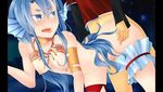  1boy 1girl blue_eyes blue_hair fins monster_girl nipples sex small_breasts tongue_outside 