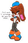  animal_humanoid brown_fur brown_hair clothing ear_piercing embarrassed fan_character female fur hair hat humanoid lagomorph mammal orange_eyes piercing rabbit rabbit_humanoid sonic_(series) traditional_media_(artwork) 