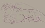  animal_genitalia balls belly big_belly digital_media_(artwork) dragon evalion evalion_(character) lying male monochrome nude sheath sketch smile solo wings 