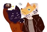  0 2017 :3 anthro black_fur camera canine clothing dickbutt doodles dye dyed_fur eyebrows fangs feline fox fur gregg_(nitw) hair humor invalid_tag jacket leather leather_jacket mae_(nitw) mammal night_in_the_woods notched_ear parody photo rekt selfie shirt smile star sweater tan_fur tears teeth text threehairs_(artist) turtleneck undershirt video_games whiskers x_eyes yellow_fur 