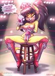  2017 anthro areola black_hair boots breasts cat chair clothing dialogue english_text erect_nipples feline female fighting_ring footwear gloves hair honey_the_cat mammal microphone nipples presenting presenting_pussy public pussy pussy_juice sallyhot sitting sonic_(series) spread_legs spread_pussy spreading text yellow_eyes 