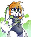  2017 alpha_channel anthro basset_hound black_nose bracelet breasts canine clothed clothing cloudi-nexik cube_(object) dog female freedom_planet freedom_planet_2 fur hair jewelry mammal milla_basset open_mouth orange_hair simple_background solo transparent_background video_games white_fur 