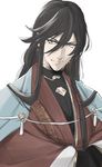  bangs black_hair blue_eyes haori izumi-no-kami_kanesada japanese_clothes kyoujixxxx looking_at_viewer male_focus solo swept_bangs touken_ranbu 