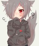  animal_ears bad_id bad_nicoseiga_id blush character_request copyright_request eyebrows_visible_through_hair fox_ears fox_tail grey_hair hair_over_one_eye looking_at_viewer po_(seiga67696379) red_eyes short_hair sleeves_past_wrists solo tail 