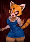  aggressive_retsuko angry anthro breasts cleavage clothed clothing devil_horns female hi_res mammal microphone open_mouth red_panda retsuko sanrio sharp_teeth solo teeth tongue tongue_out white_eyes zombieray10 
