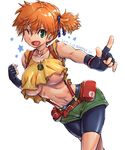  amania_orz bike_shorts bike_shorts_under_shorts breasts crop_top crop_top_overhang fingerless_gloves gloves green_eyes index_finger_raised jewelry kasumi_(pokemon) large_breasts looking_at_viewer navel necklace no_bra one_eye_closed orange_hair pointing poke_ball pokemon pokemon_(anime) pokemon_(classic_anime) seashell shell short_shorts shorts side_ponytail smile solo stomach suspenders underboob 