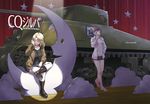  barefoot black_footwear black_shirt black_shorts blonde_hair blue_eyes blue_shorts boots breasts brown_hair brown_jacket caterpillar_tracks cigarette closed_eyes closed_mouth commentary_request cover cover_page crescent_moon crossed_legs crying denim denim_shorts doujin_cover dress_shirt emblem english girls_und_panzer ground_vehicle hair_intakes jacket kay_(girls_und_panzer) large_breasts light_smile long_hair long_sleeves m4_sherman medium_breasts military military_uniform military_vehicle moon motor_vehicle multiple_girls naomi_(girls_und_panzer) nathaniel_pennel navel open_clothes open_jacket open_shirt rubbing_eyes saunders_(emblem) saunders_military_uniform shirt short_hair short_shorts shorts sitting smoking spotlight stage standing star tank thighhighs translation_request uniform very_short_hair white_legwear white_shirt zipper 