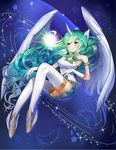  alternate_costume alternate_eye_color alternate_hair_color alternate_hairstyle aqua_eyes aqua_hair commentary full_body gloves green_hair highres horn league_of_legends long_hair shorarung solo soraka star_guardian_soraka thighhighs very_long_hair white_gloves white_legwear white_wings wings 