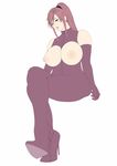  1girl bare_shoulders bodysuit breastless_clothes breasts breasts_outside brown_eyes gloves high_heels large_breasts legs legs_crossed long_gloves mamiya_marie milf mole mole_under_eye nipples open_mouth pink_hair ponytail purple_hair renkan sitting solo starless thighs white_background 