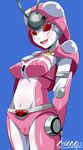  artist_name b-robo_kabutack blue_background blush breasts cameltoe covered_nipples cowboy_shot groin highres looking_at_viewer medium_breasts metal_hero open_mouth robot shikapu smile solo tentorina 