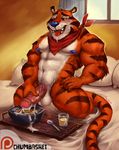  2017 5_fingers abs anthro areola balls bandanna bed bedroom biceps black_claws blue_nipples blue_nose brown_fur brown_markings brown_stripes brown_tail cereal chumbasket claws cub cum cum_drip cum_on_penis dripping drooling erection feline food front_view frosted_flakes fur half-closed_eyes hand_on_penis hand_on_thigh humanoid_hands humanoid_penis kneeling long_penis male mammal markings masturbation messy multicolored_fur multicolored_tail muscular muscular_male navel nipples nude open_mouth orange_fur orange_tail patreon pecs penile_masturbation penis pillow pink_penis saliva solo spoon stripes stroking tiger tongue tongue_out tony_the_tiger vein veiny_penis white_balls white_fur young 