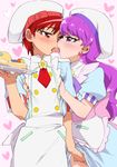  2girls blush earrings fingering grabbing kenjou_akira kirakira_precure_a_la_mode kotozume_yukari long_hair multiple_girls mutyakai precure purple_eyes purple_hair red_eyes red_hair short_hair tongue yuri 