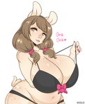  &lt;3 2017 anthro belly big_breasts boxollie bra breasts brown_hair cleavage clothed clothing dialogue eyelashes female freckles hair lingerie lipstick makeup mammal mature_female navel open_mouth panties pig porcine simple_background skimpy slightly_chubby solo underwear white_background 
