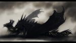  ambiguous_gender black_bars black_scales dezilon dragon feral membranous_wings scales solo spines standing wings 