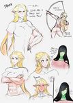  2017 abs big_breasts blush breasts butt elf eyes_closed female grin humanoid midriff muscular muscular_female navel not_furry pointy_ears scas sketch smile 