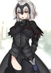  :o ahoge armor armored_dress awata_mokane bangs black_legwear blurry breasts capelet chain commentary_request cowboy_shot depth_of_field fate/grand_order fate_(series) faulds gauntlets headpiece jeanne_d'arc_(alter)_(fate) jeanne_d'arc_(fate)_(all) large_breasts looking_at_viewer short_hair silver_hair solo thighhighs v-shaped_eyebrows yellow_eyes 