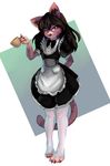  black_hair cat clothed clothing cup digital_media_(artwork) feline female hair looking_at_viewer maid_uniform mammal simple_background smile solo standing talilly tea_cup uniform 