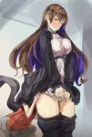  blush breasts brown_eyes cat_tail chen embarrassed head_under_skirt hijiri_byakuren implied_anilingus large_breasts multicolored_hair multiple_girls multiple_tails tail thighhighs touhou yohane yuri 