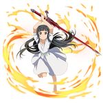  arms_up barefoot black_eyes black_hair dress fire floating_hair full_body highres holding holding_sword holding_weapon huge_weapon long_hair looking_at_viewer lunging non-web_source official_art serious short_sleeves solo sword sword_art_online transparent_background weapon white_dress yui_(sao) 